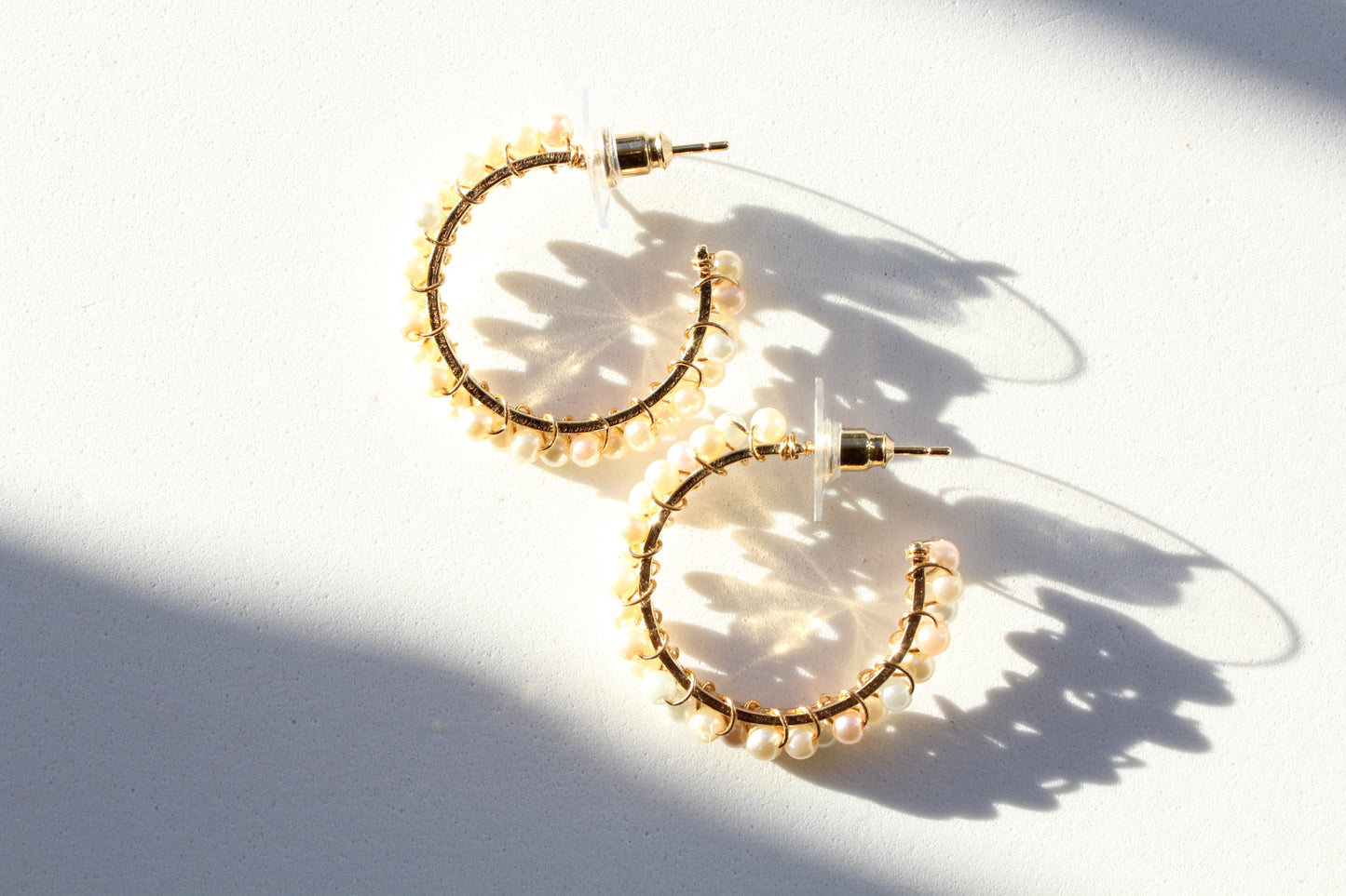 small gold pearl hoops