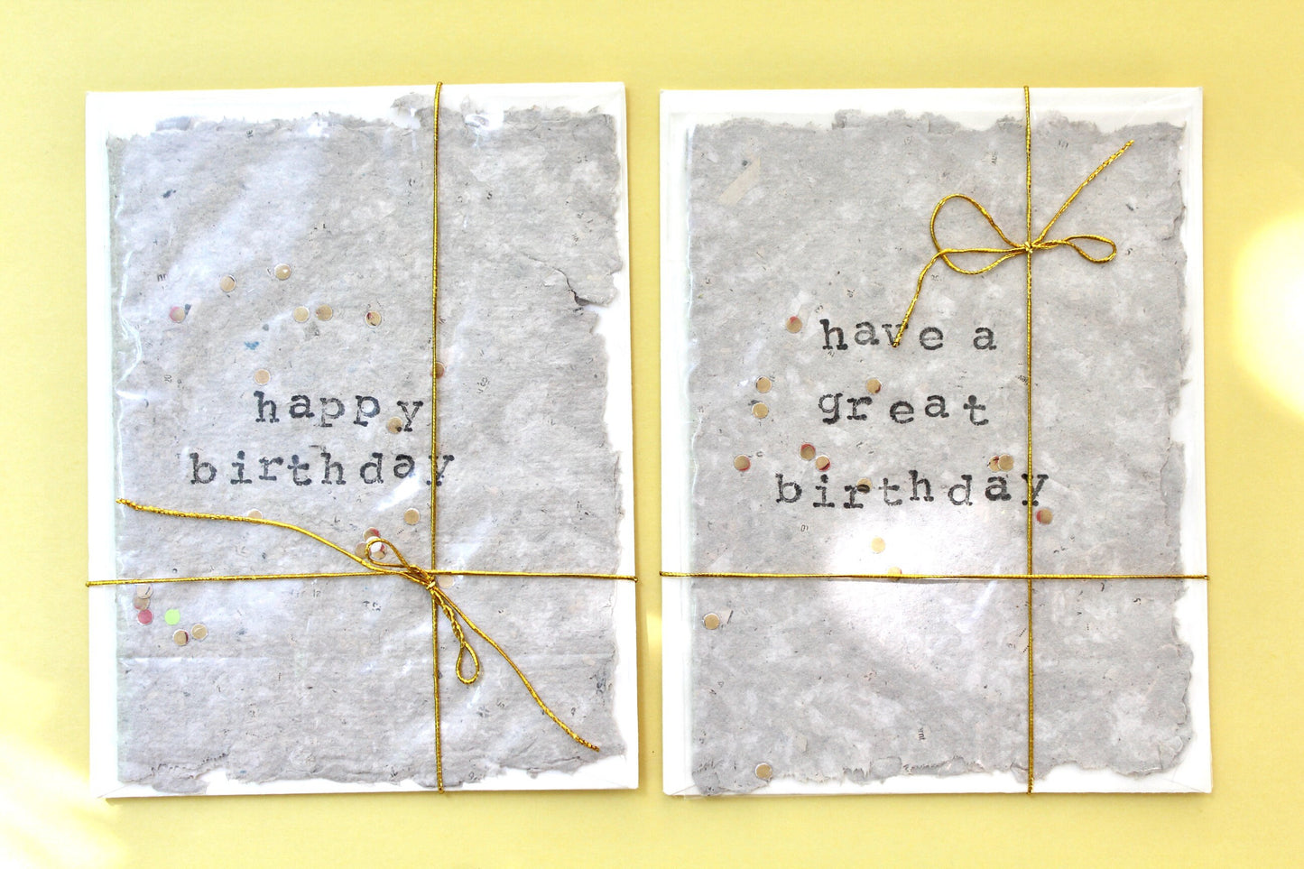 Handmade Paper Birthday Card 4-Pack with Stamped Messages