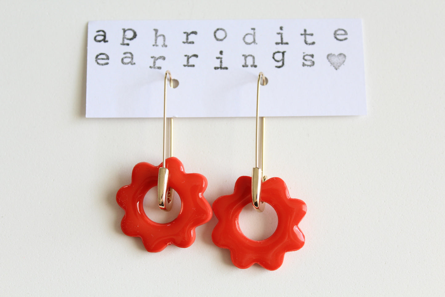 clay earrings | red flower