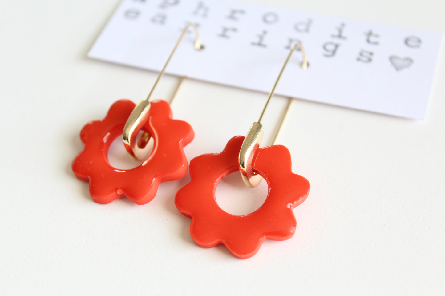 clay earrings | red flower