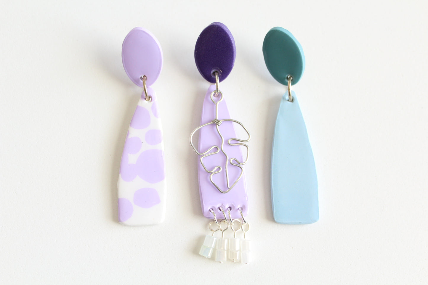 clay earrings | two-toned long