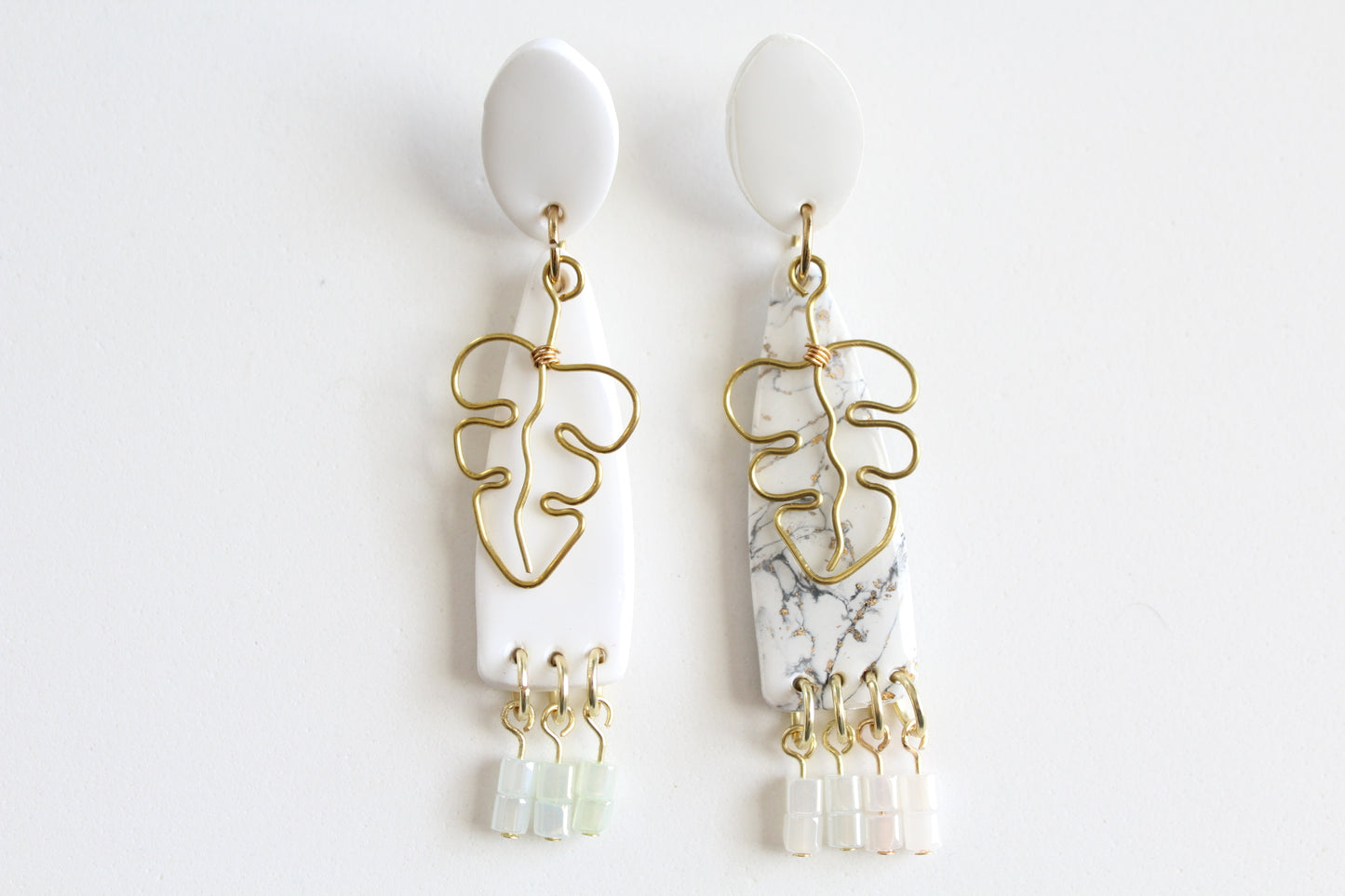 clay earrings | two-toned long