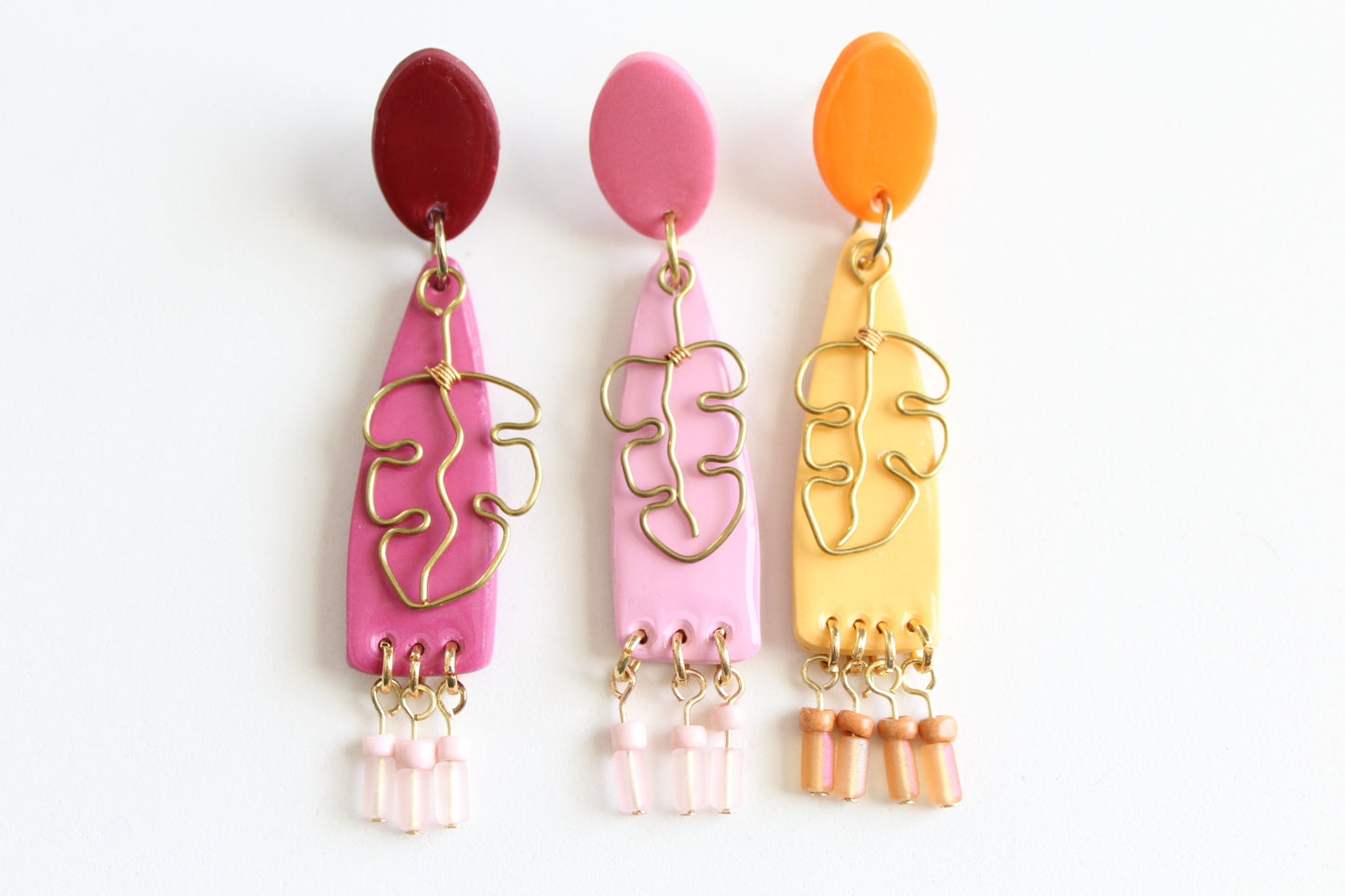 clay earrings | two-toned long