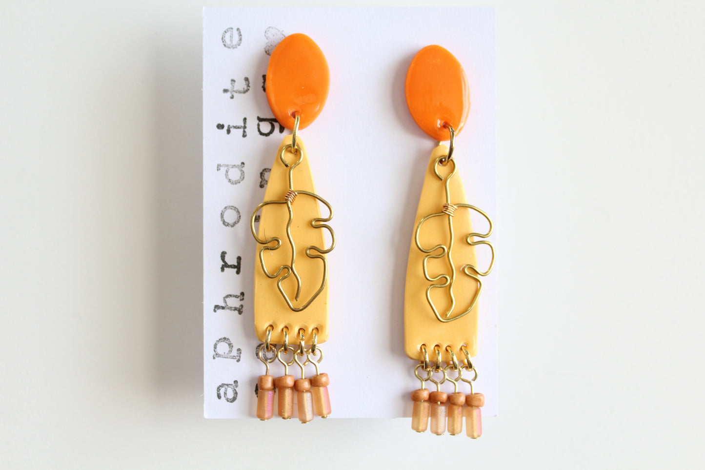 clay earrings | two-toned long