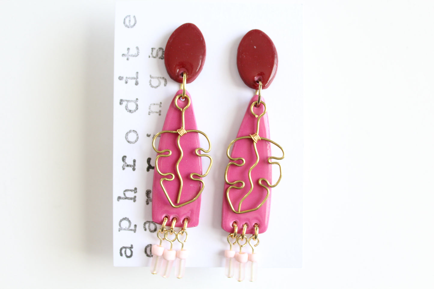 clay earrings | two-toned long