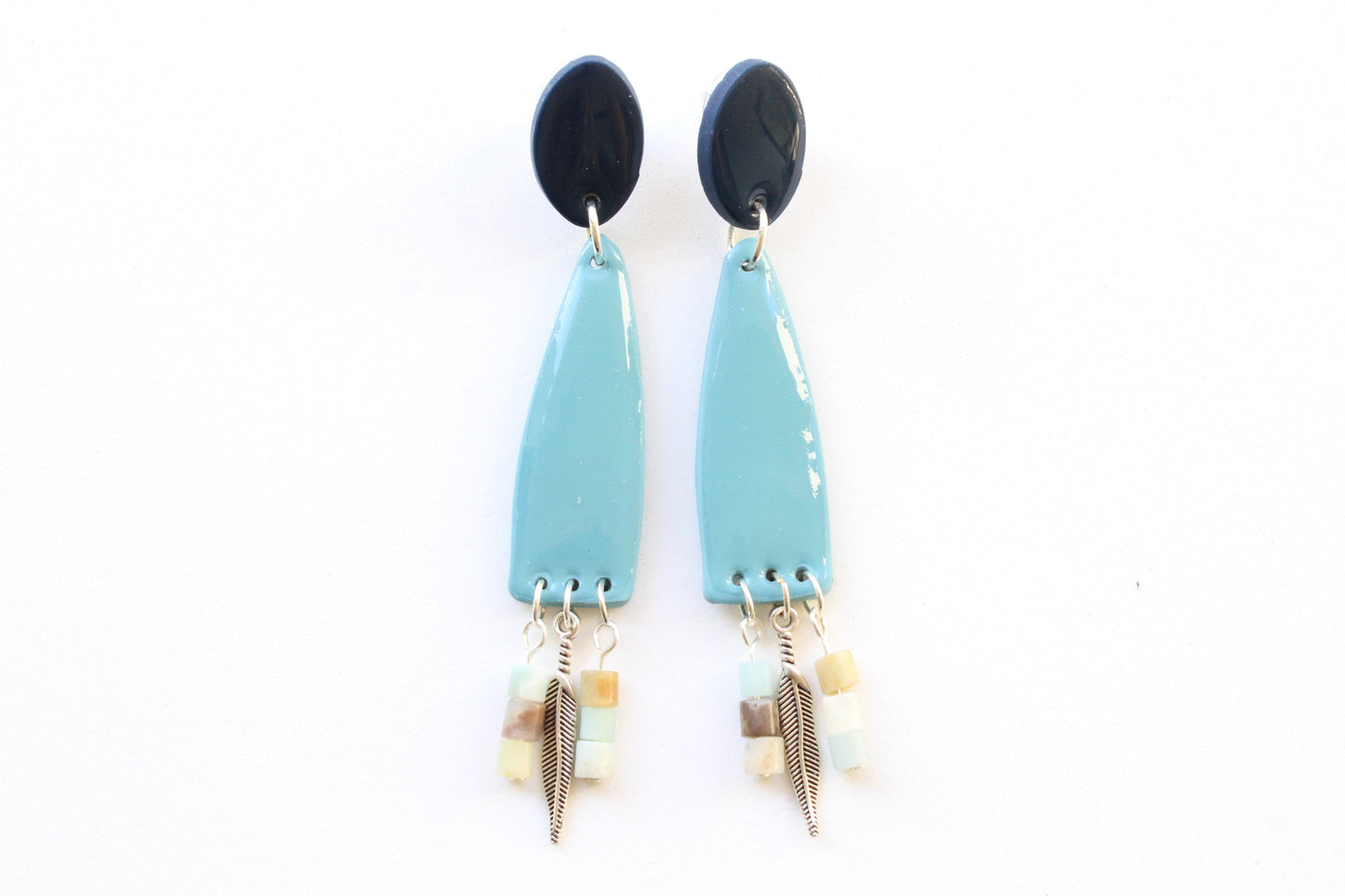 clay earrings | two-toned long