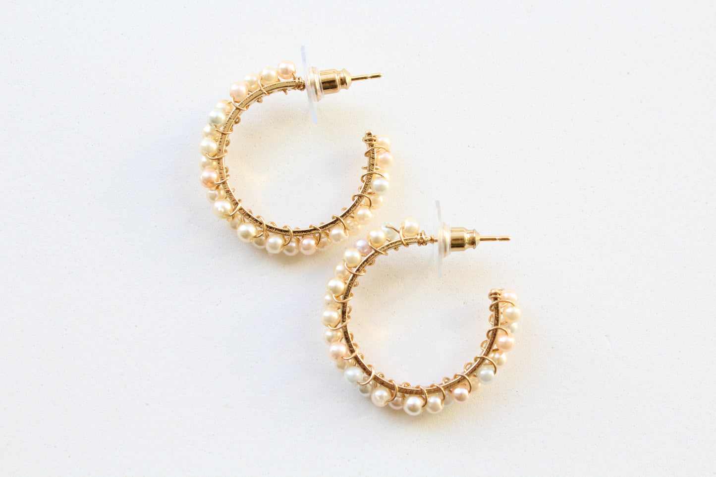 small gold pearl hoops