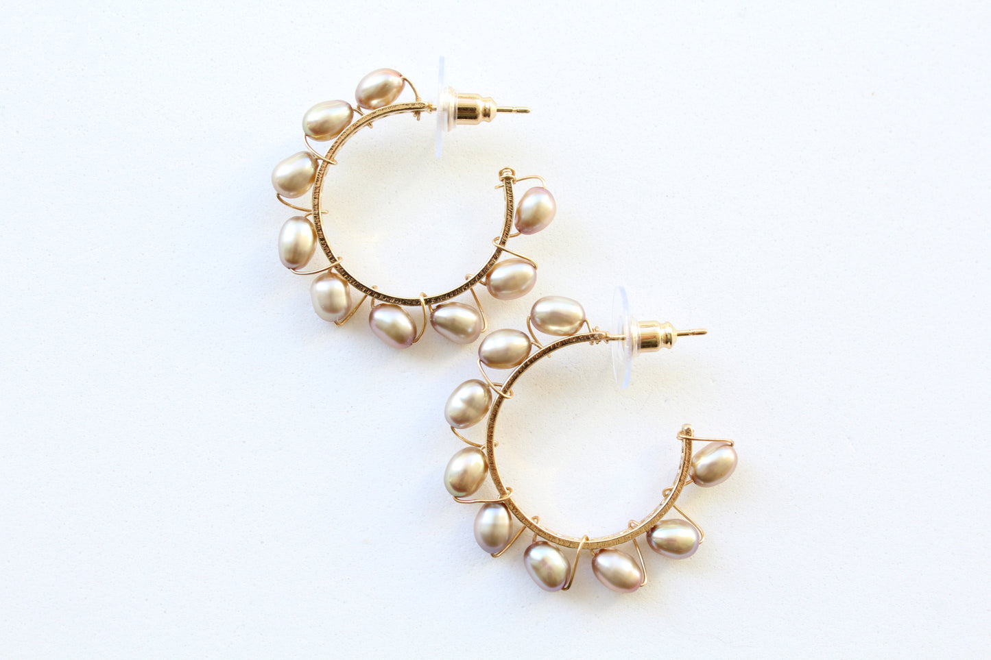 small gold pearl hoops