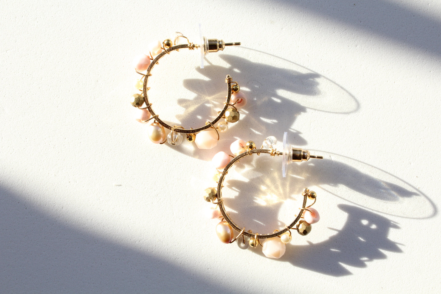 small gold pearl hoops